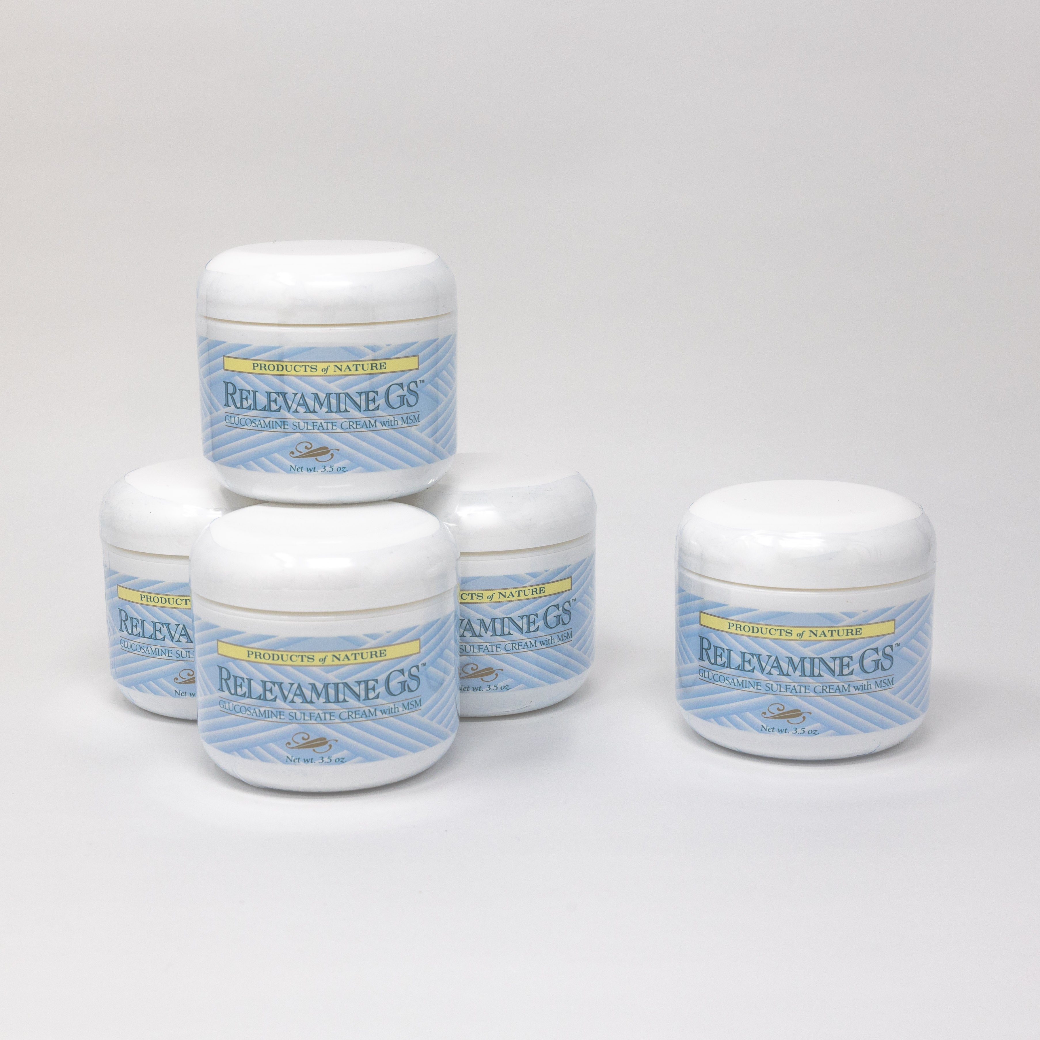 Relevamine GS Glucosamine Sulfate Cream with MSM - Buy 4 get 1 free - 3.5 oz. jars